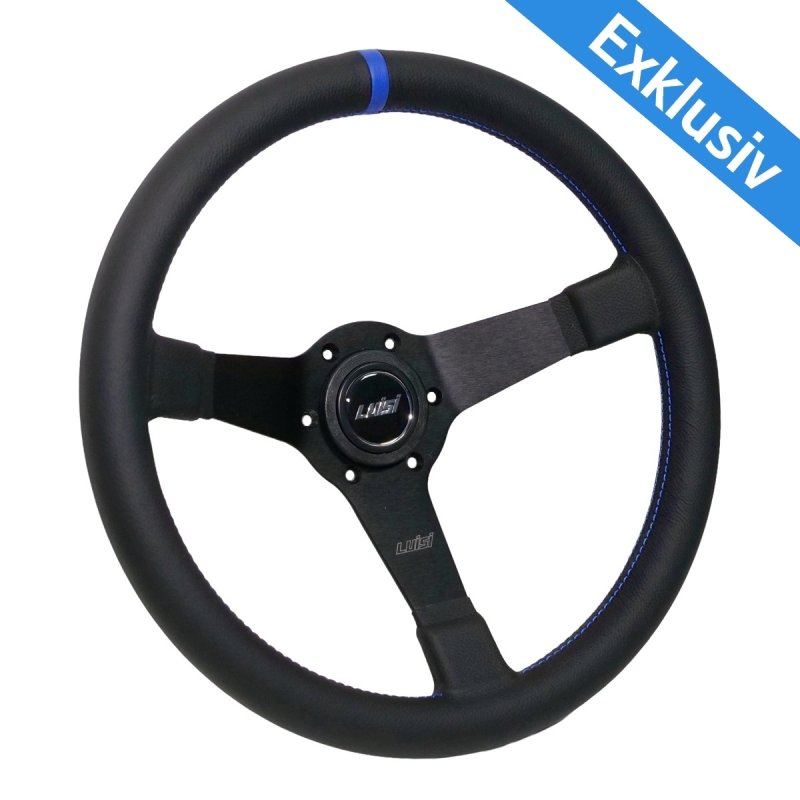 Luisi Mirage Corsa Sportlenkrad Leder schwarz / blau geschüsselt & TÜV Prüfbericht